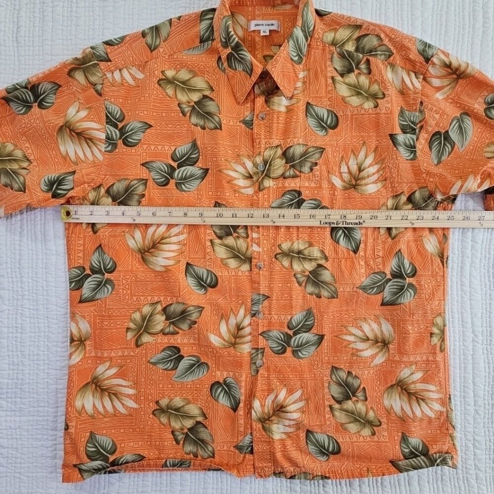 Pierre Cardin Tropical Short Sleeve Button Down Shirt Men's XL Cotton Orange EUC - Picture 7 of 14